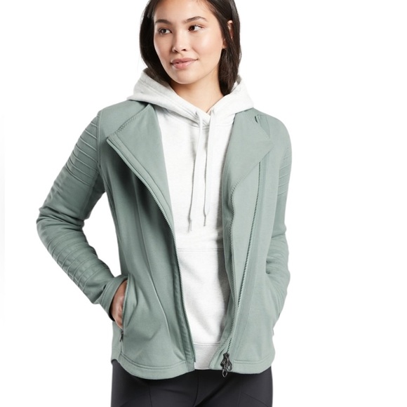 Athleta Small Tiffany Blue Work Out Moto Ribbed Jacket Zipper Front Zip Pockets - Picture 2 of 16